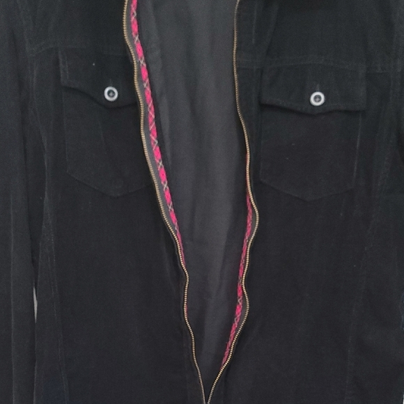 This jacket is made of very soft corduroy Women's Black Jean Jacket. - Picture 4 of 6